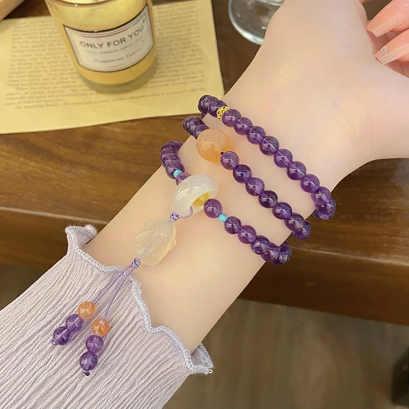 Новый китайский Ретро-браслет из нефрита в национальном стиле лиса аметист
