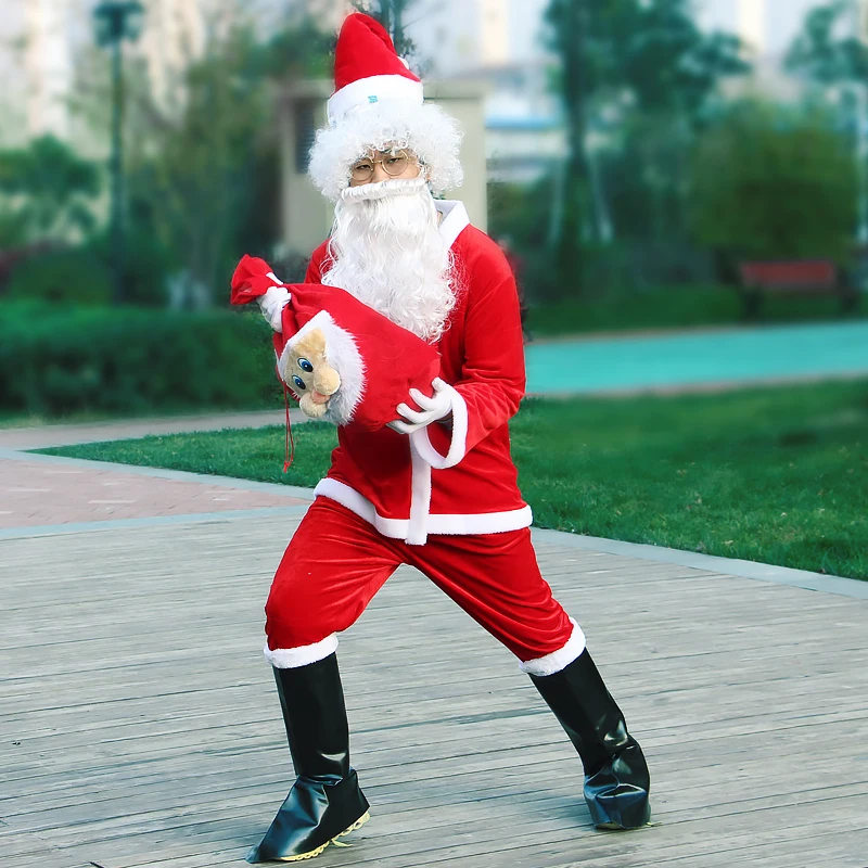 

Костюм Санта Клауса, мужская шапка, пояс, для косплея бороды, милый забавный Золотой бархатный материал, новый стиль, белый, красный, на Рожде...