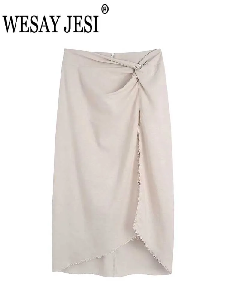

WESAY JESI Temperament Elegant Retro One Piece Lady Skirt Fashion Trend Slim Fit Irregular Fold and Calf Bottom Skirt Summer New
