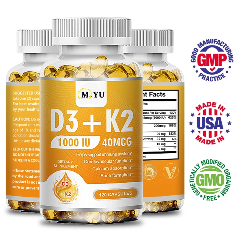 

Vegan Vitamin D3+K2 Softgels Regulates Calcium Metabolism Prevents Fractures Promotes Bone Health Heart & Immune System Support