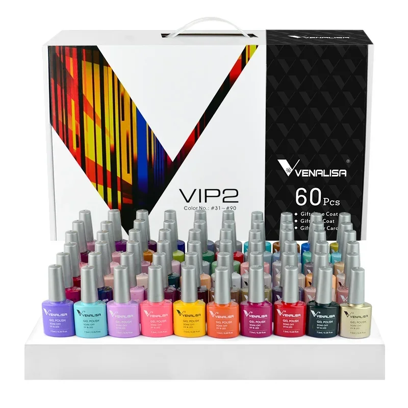 

70518K Venalisa VIP2 gel nail polish set new 60 colors nail polish uv gel basecoat primer matte topcoat color book full set