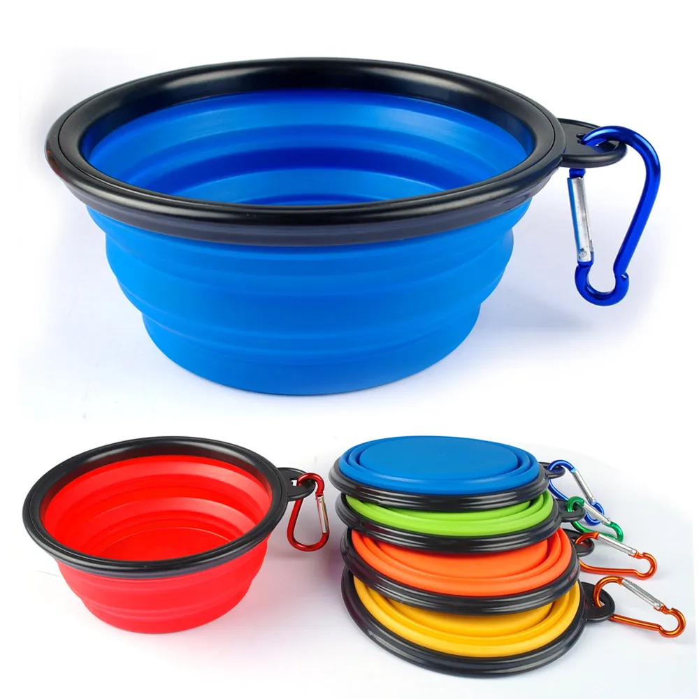

New Collapsible Foldable Silicone Dow Bowl Candy Color Outdoor Travel Portable Puppy Doogie Food Container Feeder Dish on Sale