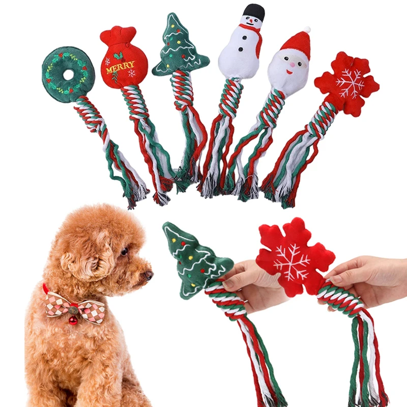 

Pets Christmas Supplies Dog Squeakey Chew Toys Cotton Ropes Knot Molar Bite Toy Funny Cute Puppies Cat Interactive Toy Xmas Gift