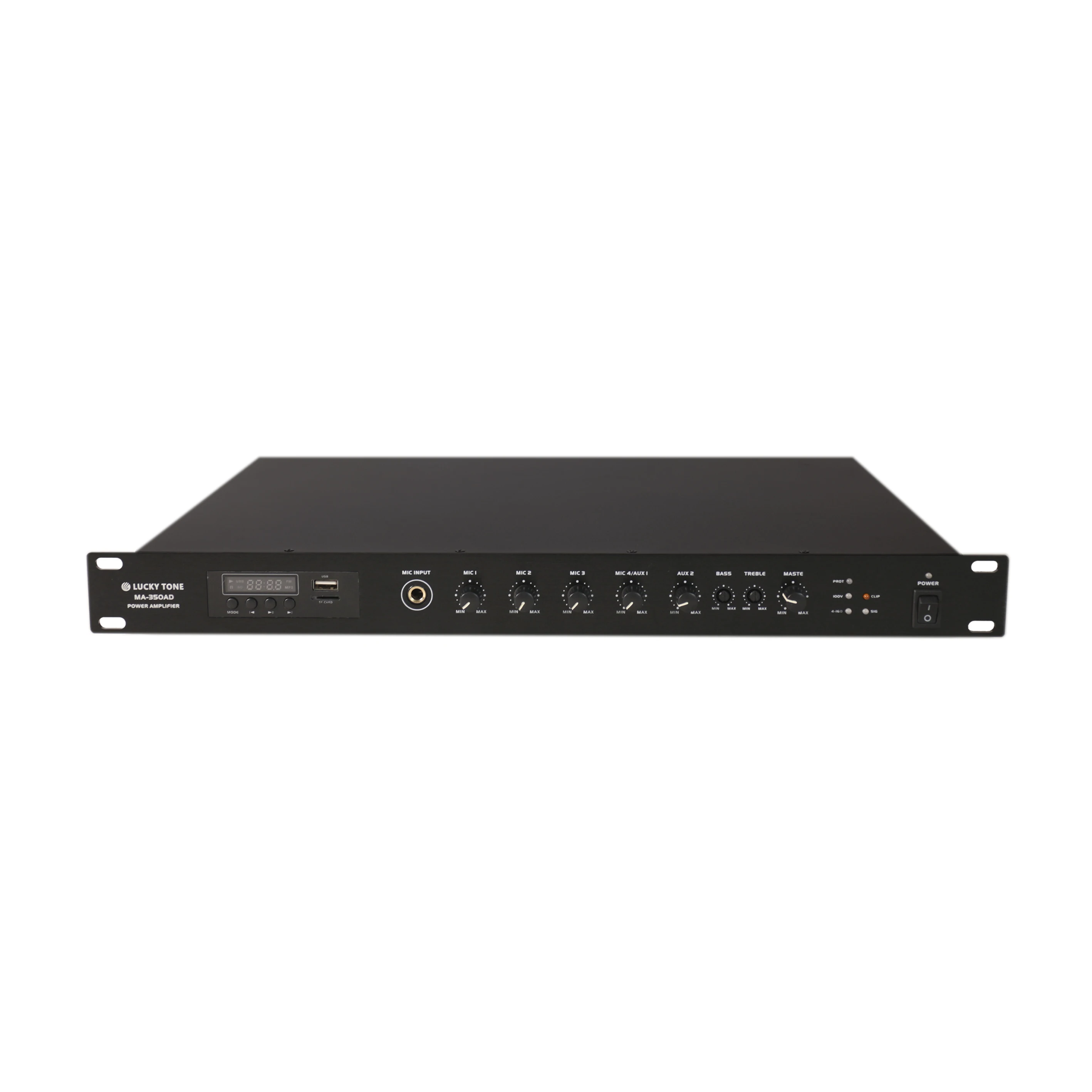 Фото Цифровой усилитель мощности класса D 500 Вт с USB, Bluetooth и функцией настройки, стандартный 1U, 19 дюймов, 100 В, 4-16 Ом, с переключаемой задней панелью №1