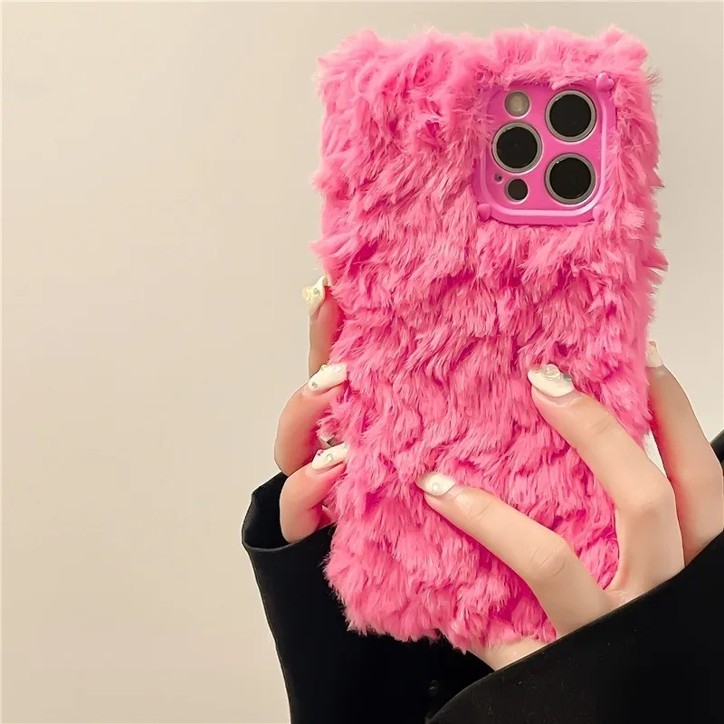 

ECHOME iPhone 14 Pro Case 13 Pro Max Kawaii Fuzzy Plush Pink Luxury Phone Case Winter Shockproof Fur Soft Fashion iPhone Cover