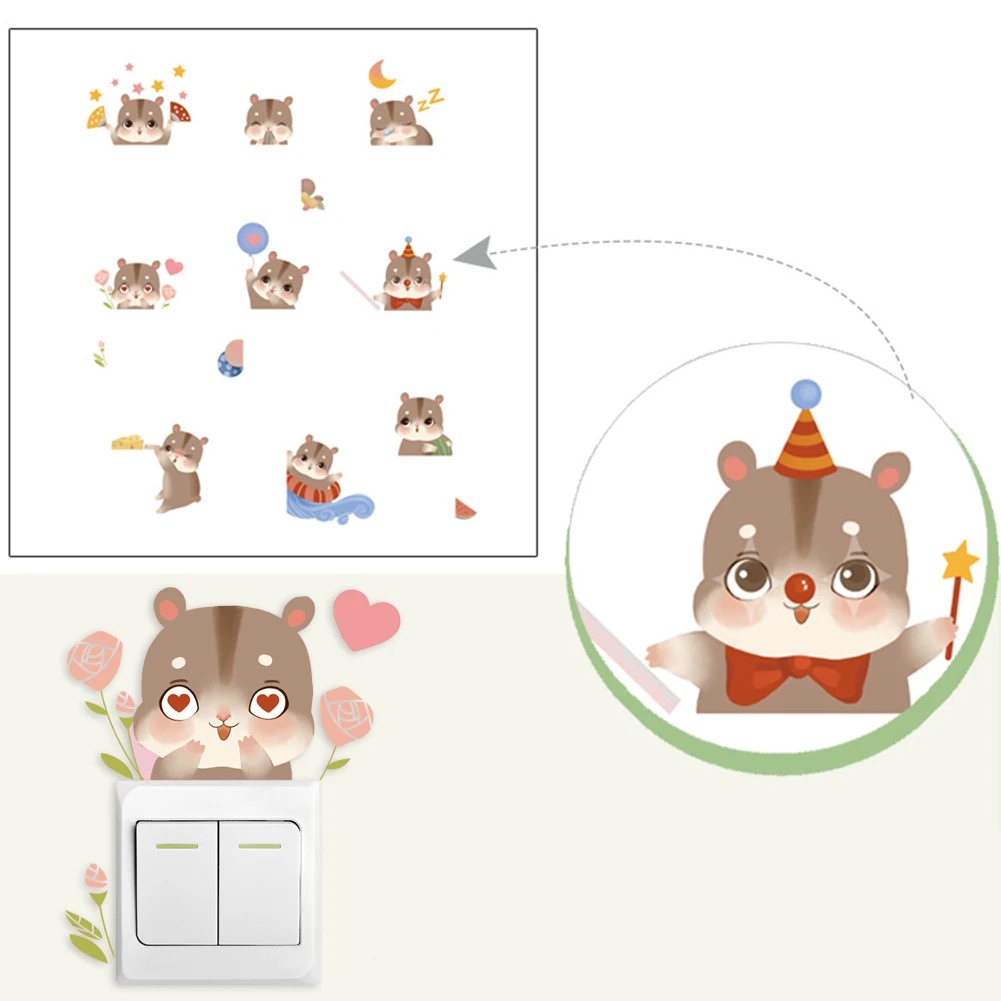 

6/9Pcs Cartoon Hamster Wall Sticker Hamster Switch Sticker Wall Stickers Children's Room Decorations Switch Decoration Stickers
