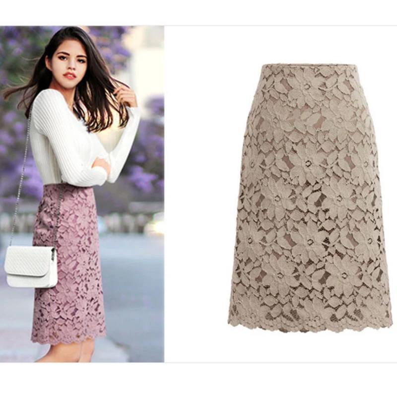 

Весенняя яркая кружевная юбка с высокой талией 2023, Повседневная Однотонная юбка с запахом на бедрах, модная нежная Офисная Женская юбка 25337