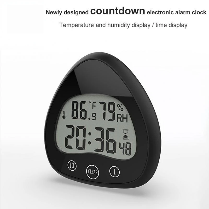 Anti Fog Suction Cup Countdown Temperature Humidity Sensing Digital Alarm Clock
