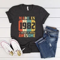 40th birthday shirt vintage 1982 gifts for women funny graphic cotton tshirt short sleeve top tees o neck female clothing
