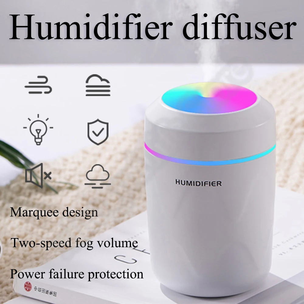 Electric Air Humidifier Portable 300ml USB Cool Cup Humidifier Mist Sprayer with Colorful Night Light for Home Car