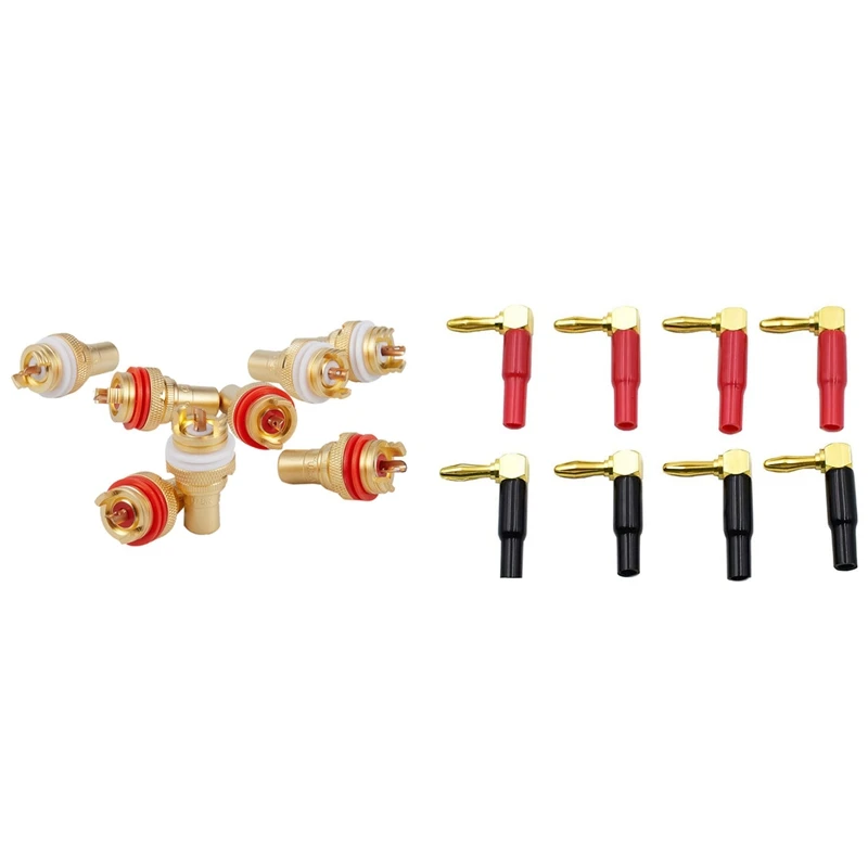 

8 Pcs CMC Gold Plated RCA Phono Chassis Socket & 8Pcs 4Mm Banana Plug Speaker Wires Connector Adapter