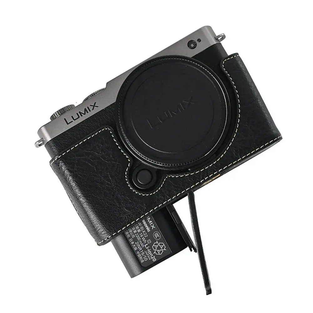 Фото Получехол для камеры из искусственной кожи Litchi для Panasonic Lumix S9 S5 S5II G100K FZ80D с нижним отверстием и плечевым ремнем №5