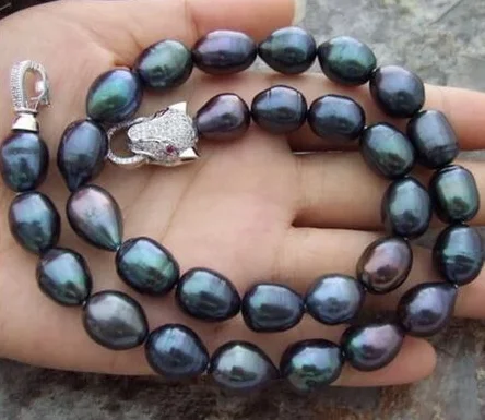 

free shipping HUGE AAA+ 10-11MM South Sea Black Baroque Pearl Necklace 18 inch