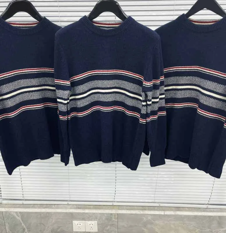 TB THOM Sweaters Men Pullover Dark Blue Business Causal Retro Striped Style Sweaters Autumn-winter Harajuku Slim Ladies Sweater