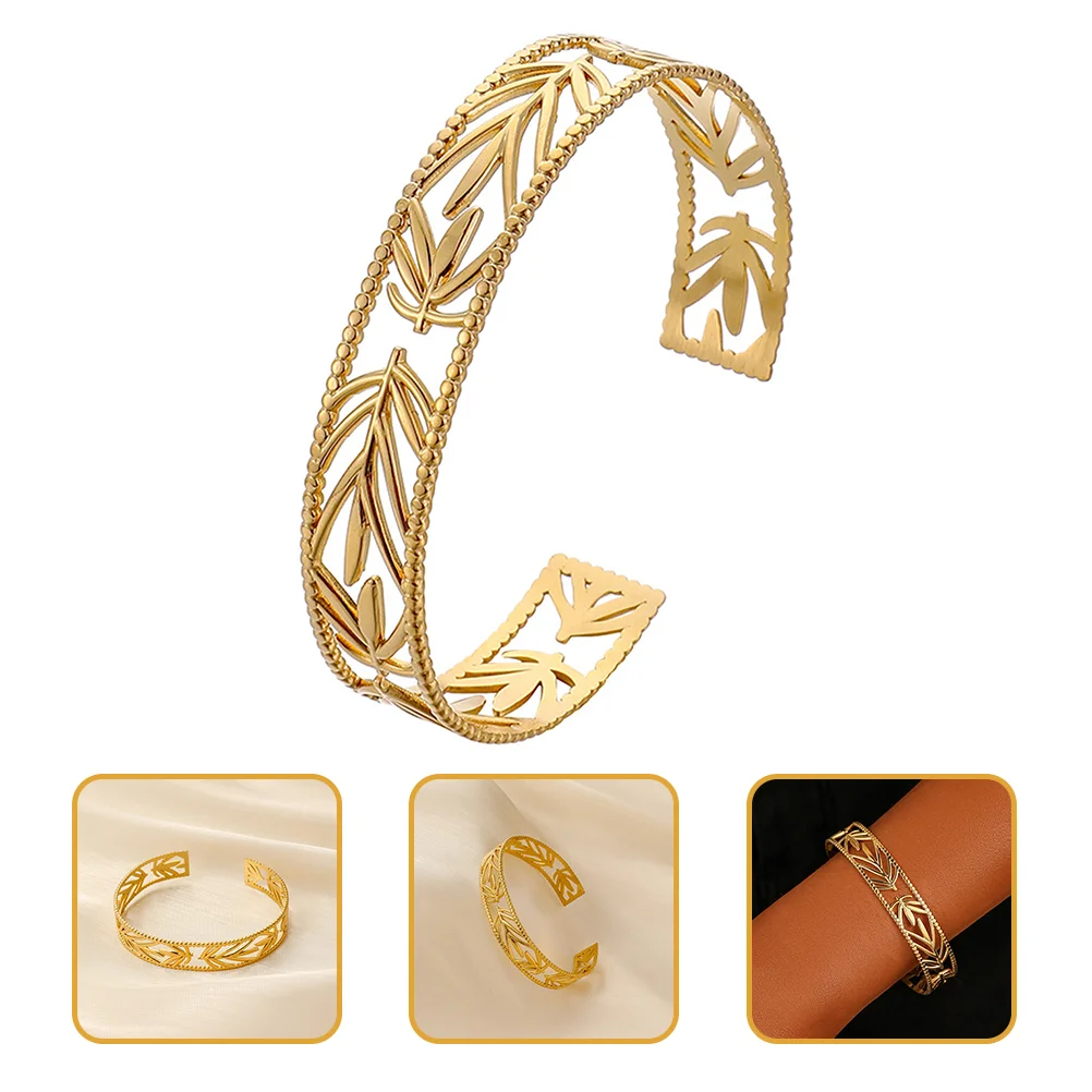 

Bangle Bracelet Wrist Cuff Hollow Jewelryopening Leaves Trendy Accessory Silver Bracelets Gift 925 Stainless Steel Decor