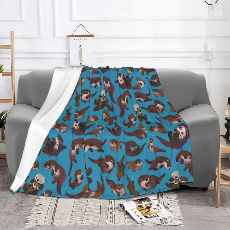 

Kawaii Sea Otters Cute Animal Coral Fleece Spring Autumn Soft Throw Blanket For Sofa Bedroom Plush Thin Quilt