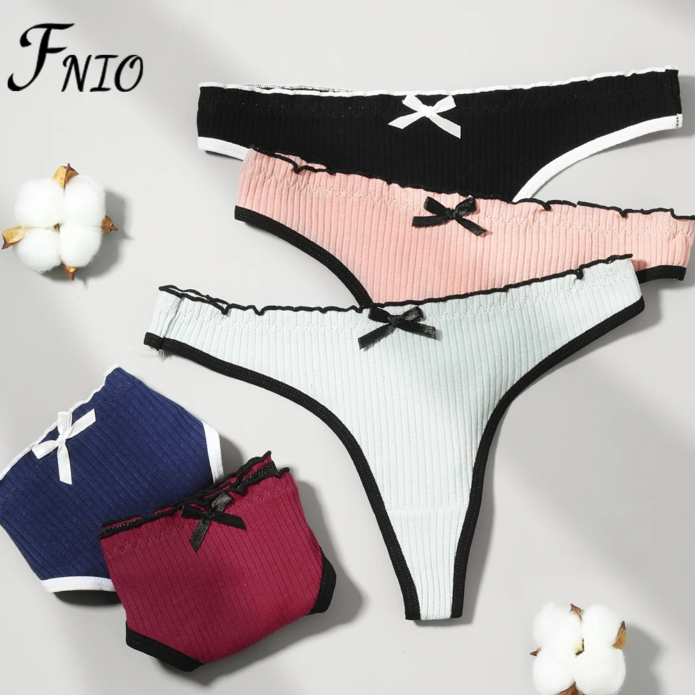 FNIO 3PCS Women's Cotton Panties Solid Low Wais Lingerie Comfortable Breathable Panties Female Seamless G-String Thong Underwear