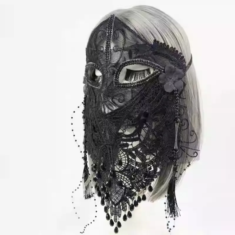 Красивая загадочная Черная кружевная фотомаска на все лицо праздничное пение