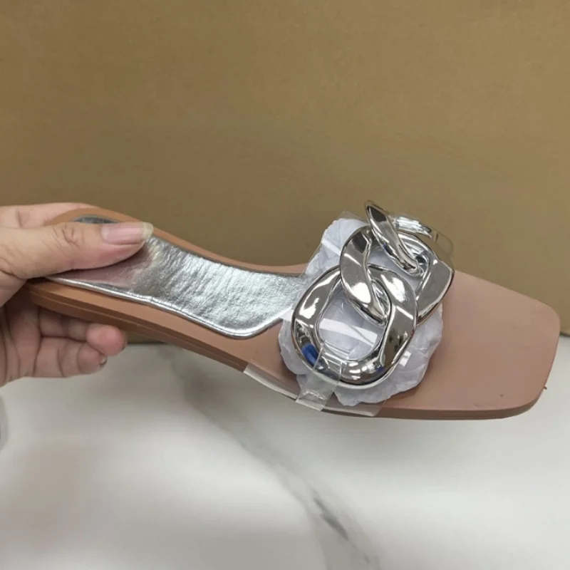 Z Women's Summer Sandals Outside Slides Flat Square Head Outer Wear Large Size Seaside Beach Sandals Ladies Shoes on Offer