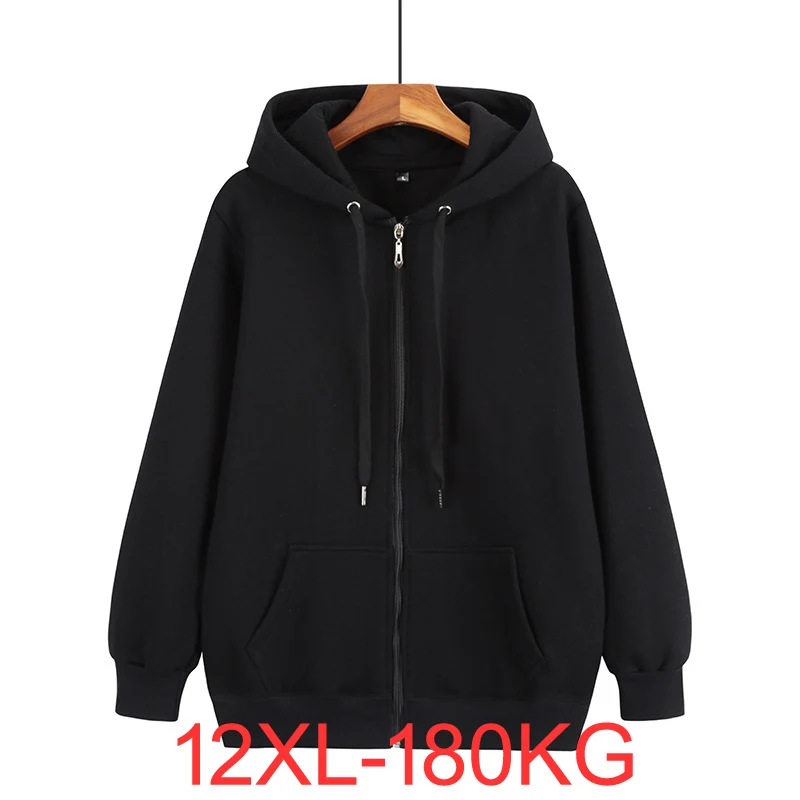 Men's autumn and winter large size zipper 10XL 12XL hooded sweatshirt plus size 7XL 8XL 9XL 5XL thick black gray big coat 180KG