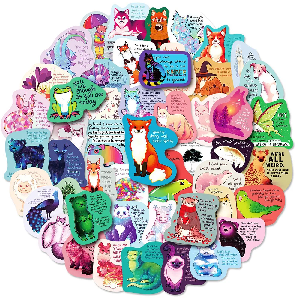 103050100pcs cute cartoon animal motivational phrase graffiti stickers decal diary scrapbook luggage laptop sticker kids toy free global shipping