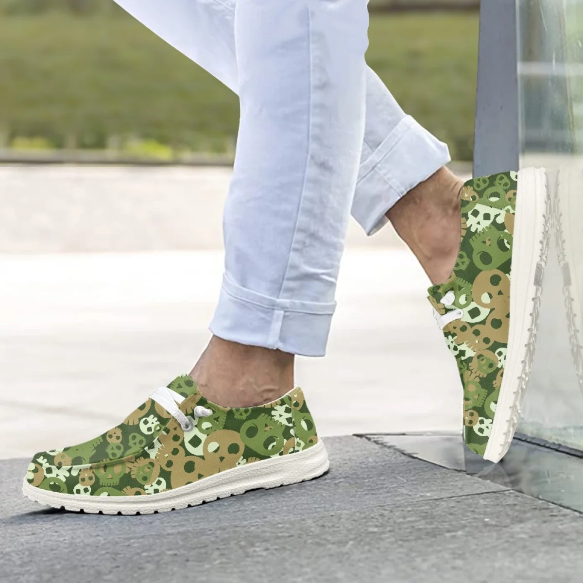 

INSTANTARTS Green Skull Mechanical Printing Personality Cool Men's Slip On Light Boat Shoes Fashion Loafers Women's Flat Shoes