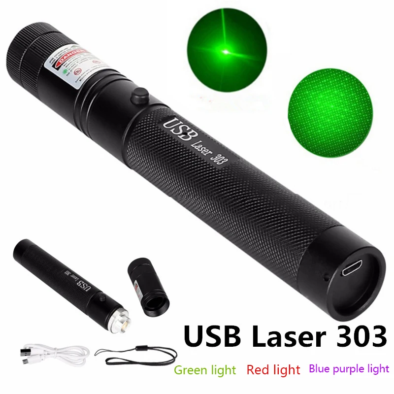 Green Laser Sight Usb Charge 303 Pointer Light 532Nm 5Mw High Power Device Lazer Pen Burning Firecracke for Hunting | Спорт и