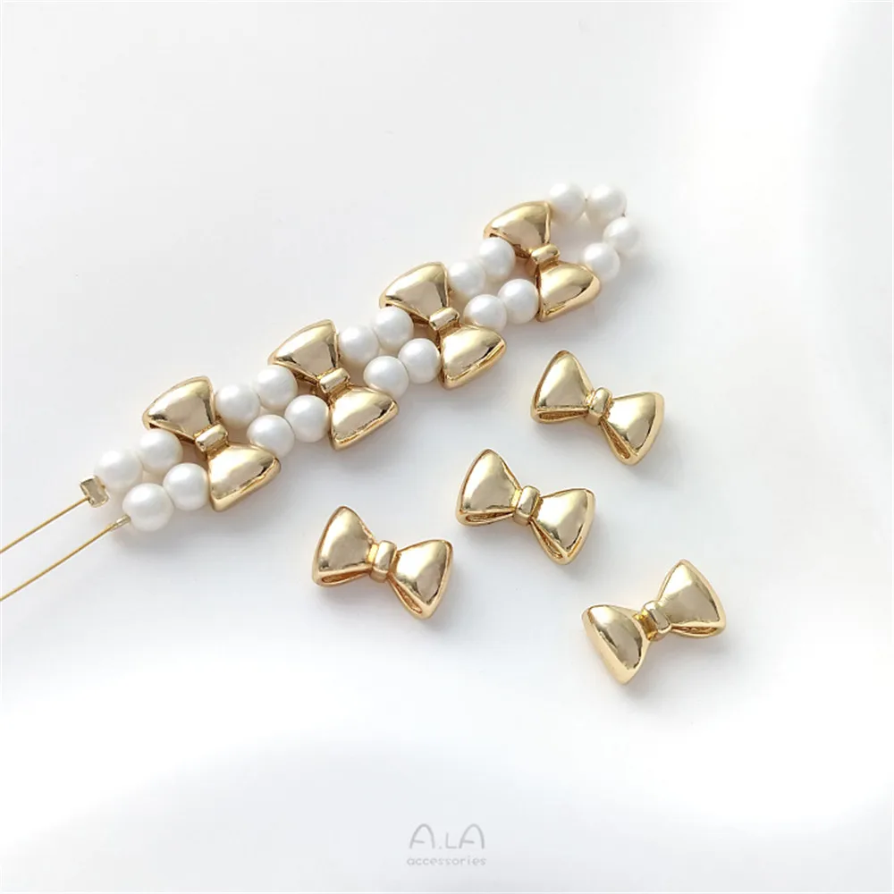 

1pcs 14K Gold Wrapped Smooth Bow Pearl Bracelet Necklace with Double Row Spacer Beads Handmade Beaded Pendant Buckle Accessories