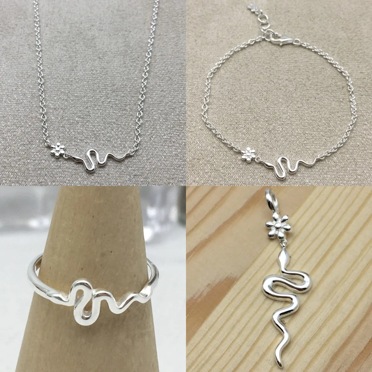 

Women's Jewelry Set Ring Pendant Necklace Spanish Bear Original 925 Silver Packaging Bag Free Shipping Snake Flower Silver