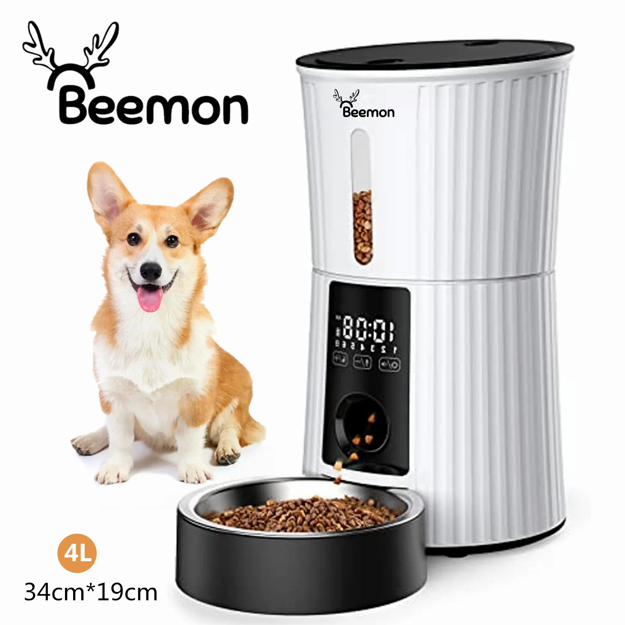 

BEEMON Timed Automatic Cat Feeder 4 Liter Dry Food Dispenser Suitable for cats and small dogs can be recorded and played