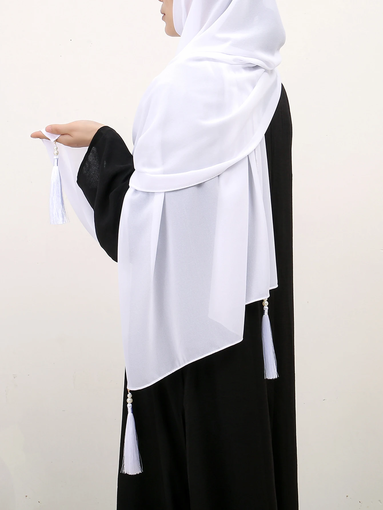 Модный шифоновый хиджаб с кисточками однотонный длинный шарф шаль женская