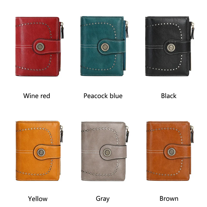 RFID Brand Hollow Women Wallet Leather Short Clutch Female Large Capacity Zipper Purse Money Bag Coin Purse Card Holder Carteira