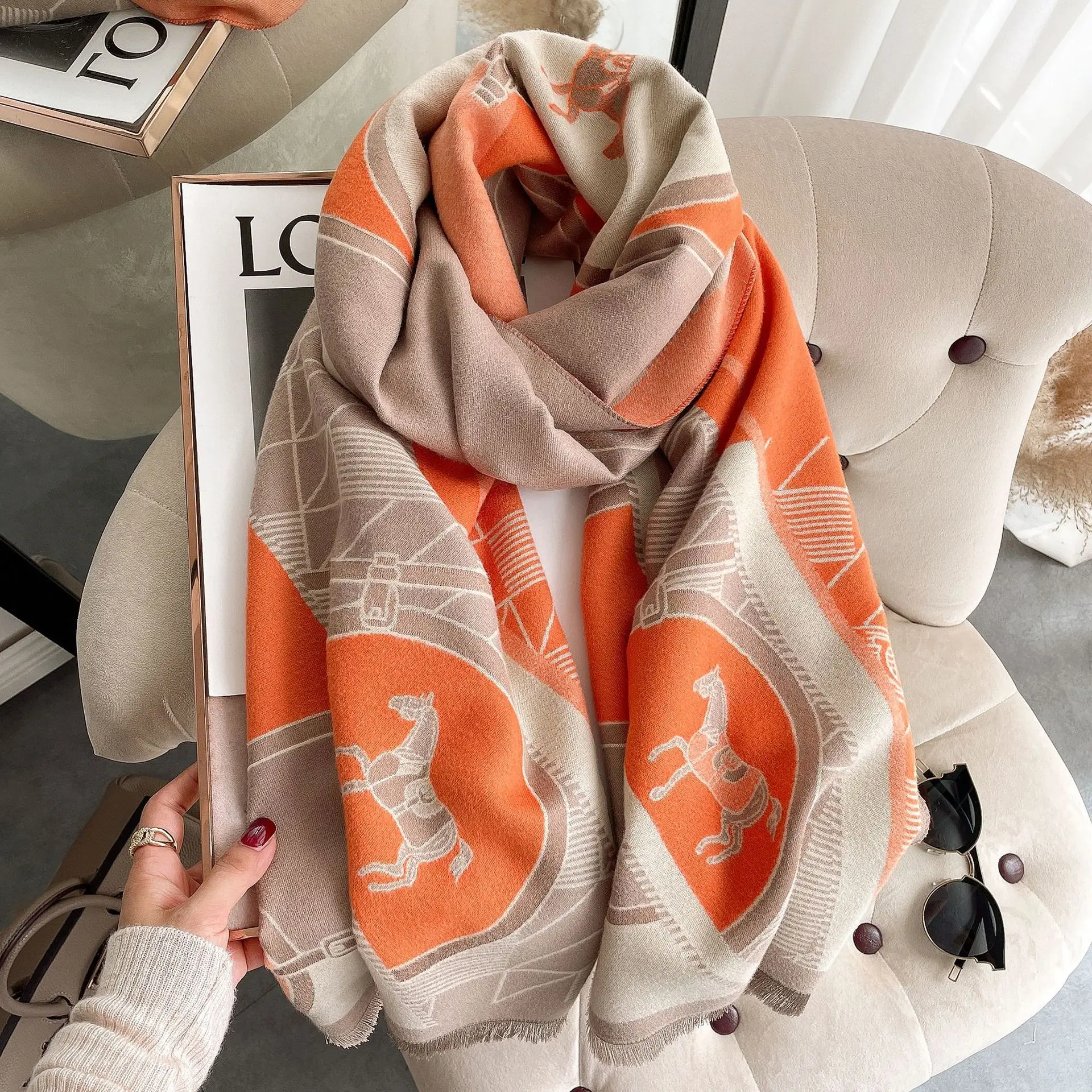 Новый модный шарф лошади имитация кашемира простой стиль Осень/Зима теплые