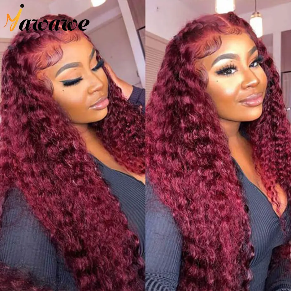 Парик с глубокой волной 99J бордового цвета без клея парики на сетке фронтальные