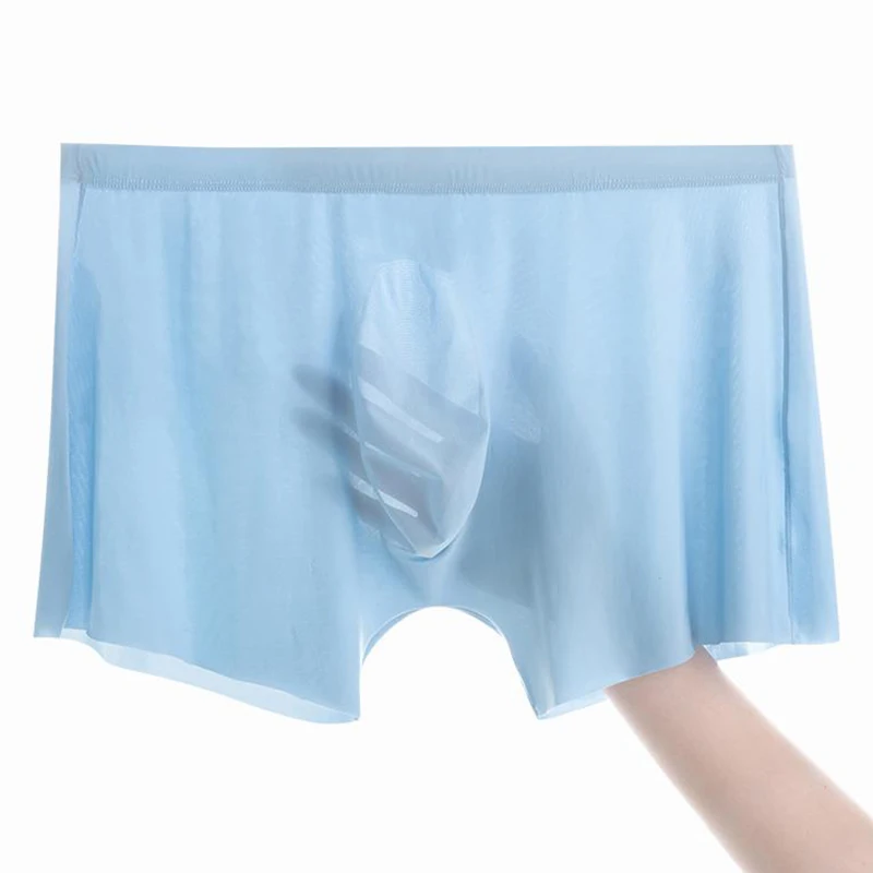 

Трусы-боксеры мужские большого размера, быстросохнущие штаны со средней талией, пикантное прозрачное дышащее бесшовное нижнее белье из вис...
