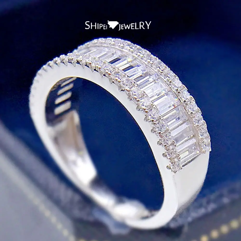 

Shipei 100% 925 Sterling Silver Created Moissanite Gemstone Simple Wedding Band Rings Fine Jewelry Gift Wholesale Drop Shipping
