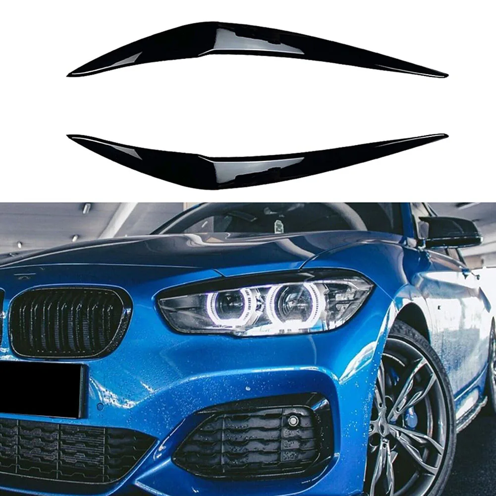 

2Pcs Car Headlight Cover Eyelid Gloss Black Eyebrow For BMW F20 LCI 2015-2019 Direct Replacement Head Light Eyelids