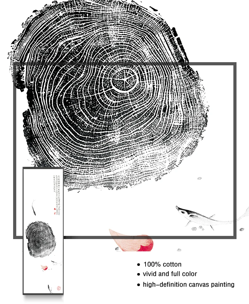 Настенная картина в китайском стиле с изображением зеленых растений и рыбок |