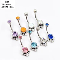 g23 titanium navel nail with two inner teeth inlaid with luxury zircon opal european and american fashion piercing navel ring