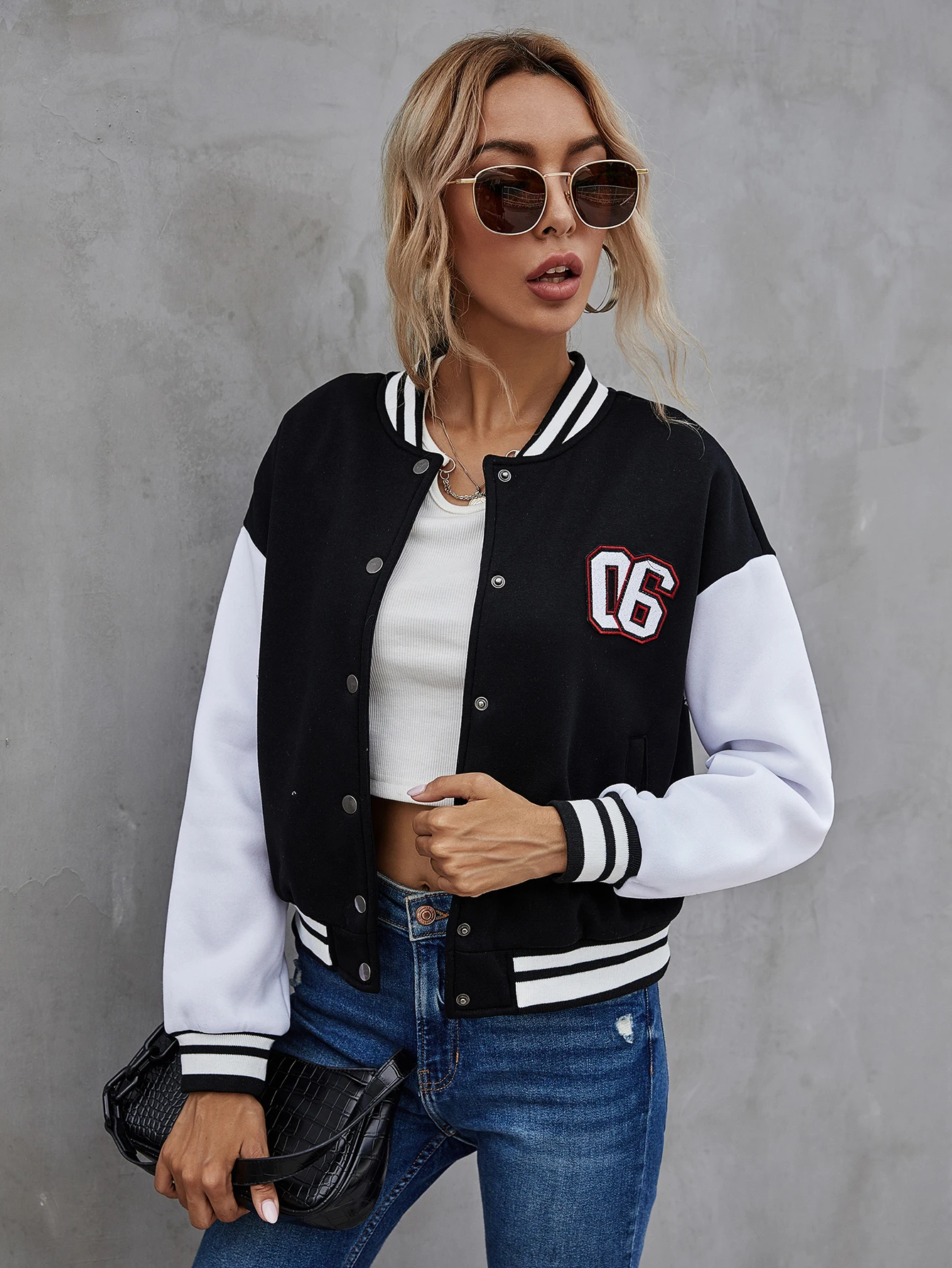 

Women's Jackets Coats Spring Patched Block Bomber Female Clothing Preppy Letter Baseball Collar Drop Shoulder Breasted