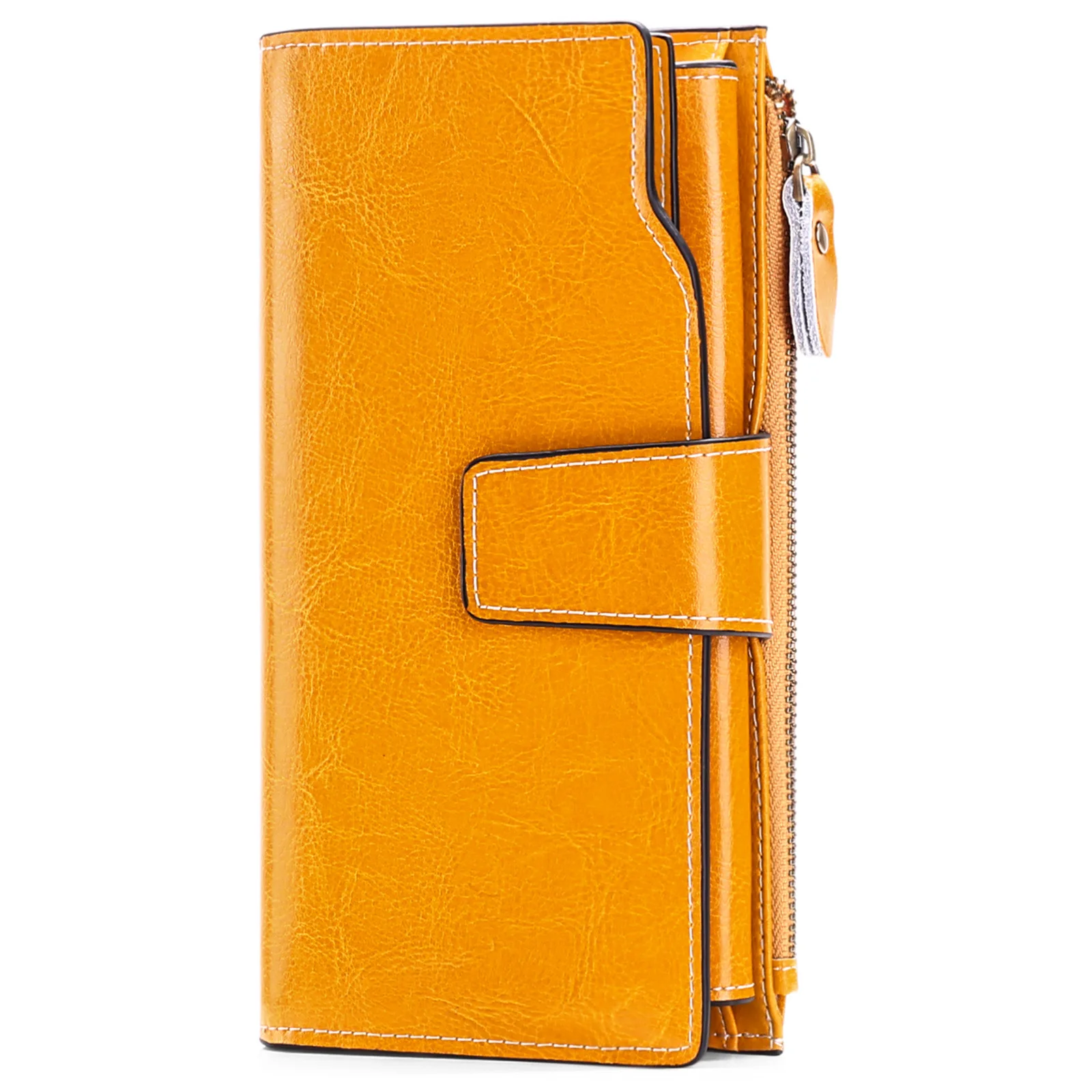 

Women's Long Wallet Leather RFID Anti Demagnetization Retro Oil Wax Cowhide Wallet Large Capacity Handbag