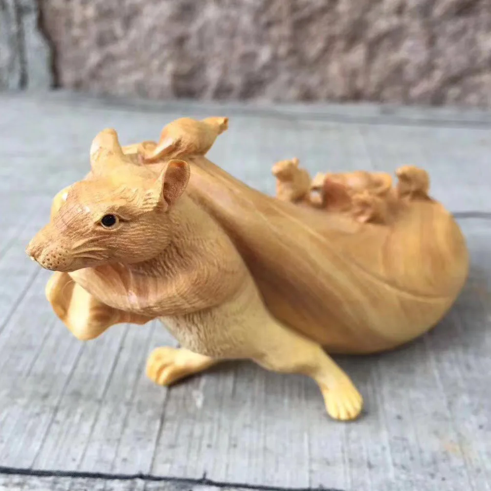

Natural Boxwood Laser Handmade Carving Mouse Rat Move House Ingots Crafts Ornament Fortune Lucky Mascot Feng Shui Wedding Decor