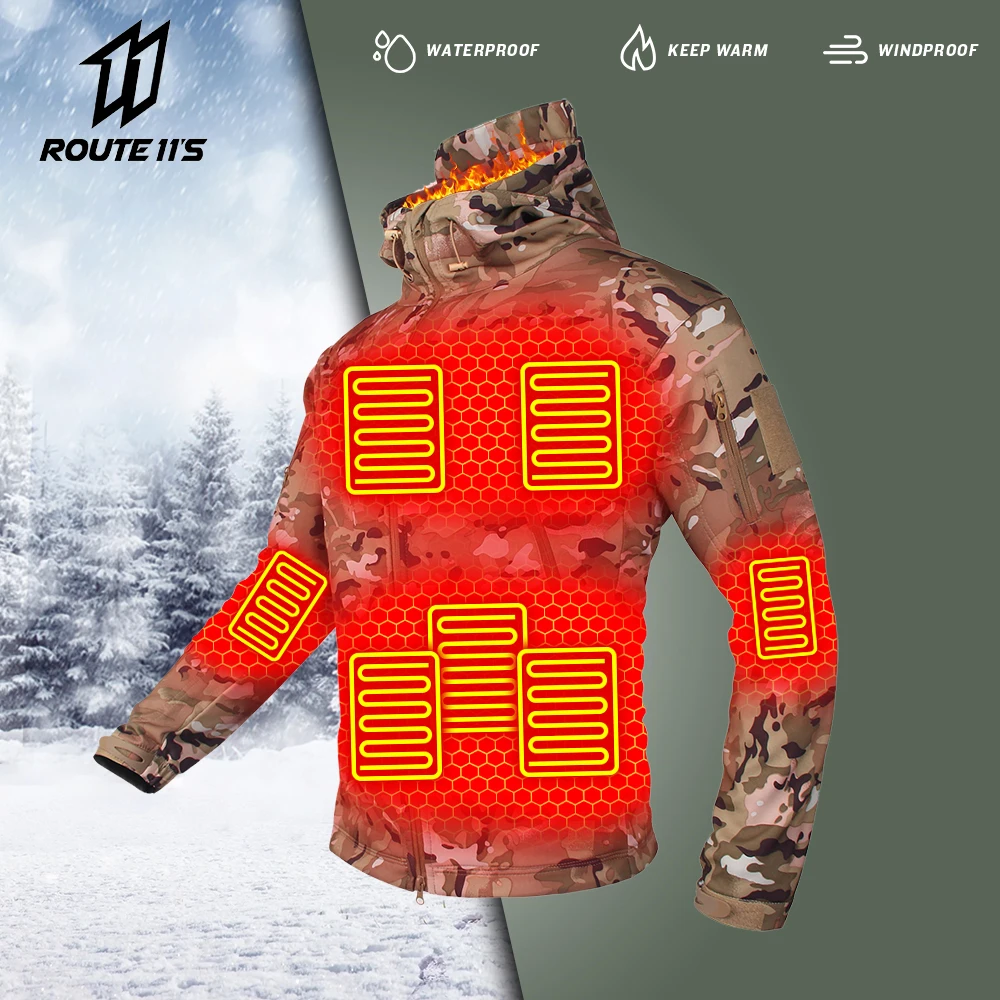 NEW Waterproof Heated Jacket Winter Fishing Clothing Windproof Motorcycle Jacket Heated Clothing Military Tactical Thermal Coat
