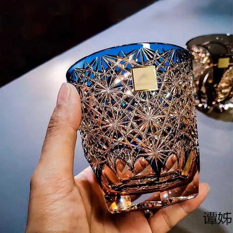 Фото Edo Cut off Blue Daisy Cup Стеклянная чашка для вина ручной работы Хрустальная чашка для виски Коллекция домашних поделок №1