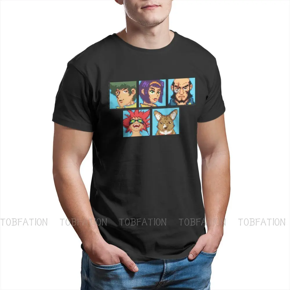 

Pixel Men TShirt Cowboy Bebop Spike Anime Crewneck Tops Fabric T Shirt Humor Top Quality Birthday Gifts