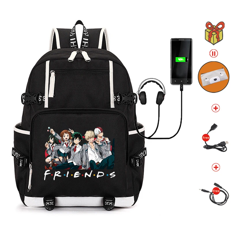 

Anime Backpack My Hero Academia High School Student Bag Large Capacity Backpack For Girls Or Boys Travel Backpack USB Cable Plug