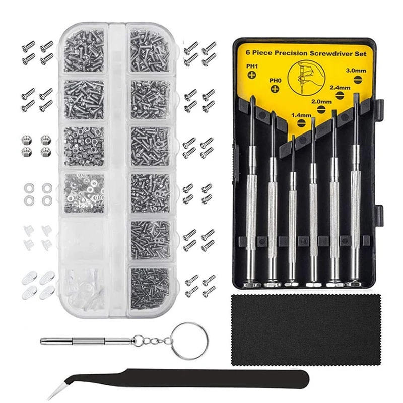 

Eyeglasses Repair Kit-1100Pcs Small Screws And 10 Nose Pads Set With 6 Pcs Screwdrivers Tweezers For Glasses