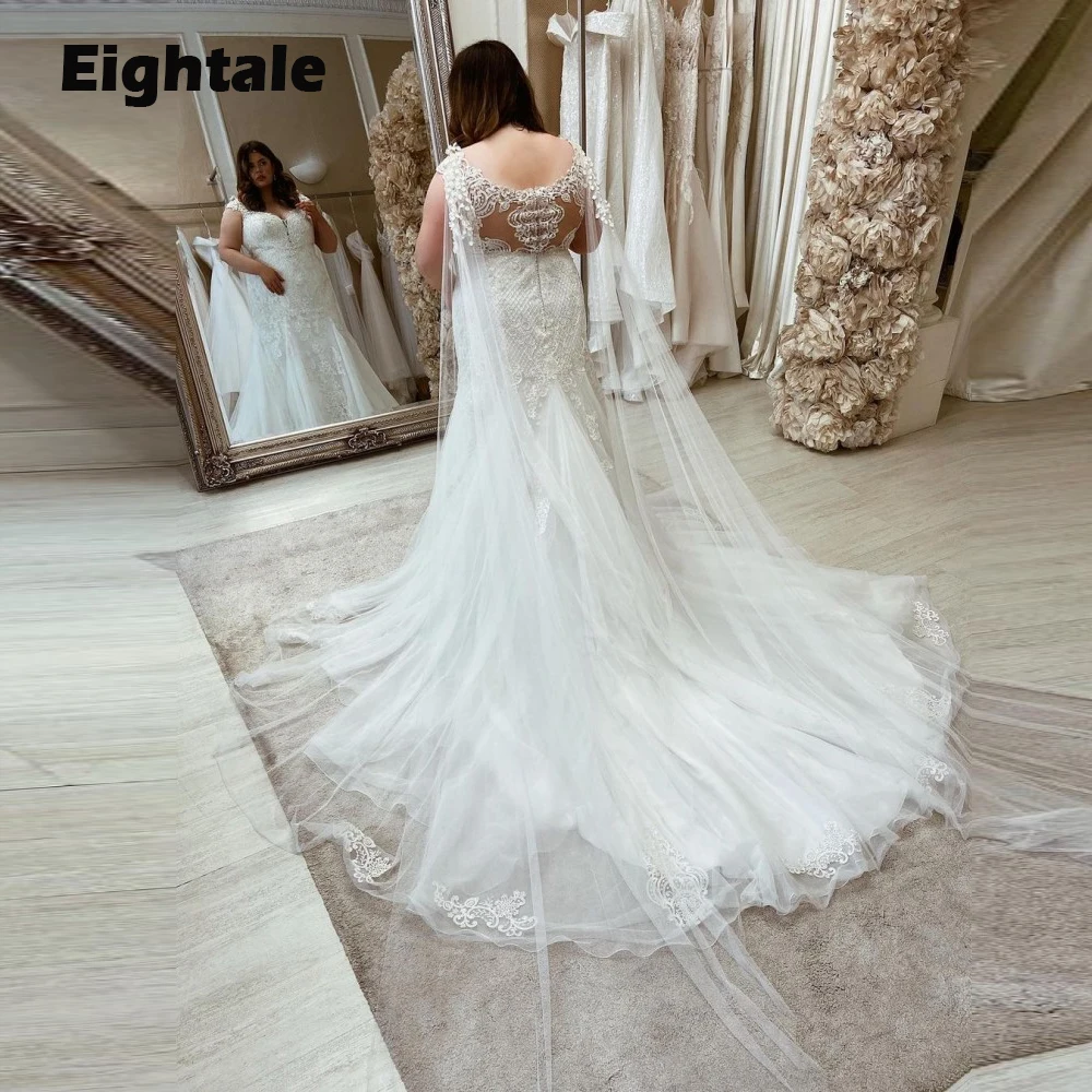 

Eightale Plus Size Wedding Dress for Women Boho Appliques Lace Mermaid Bridal Gowns White Ivory Custom Made robe mariage femme