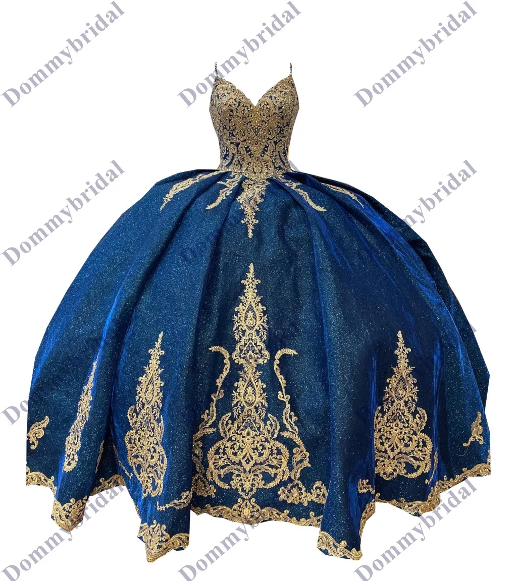 

Блестящее бальное платье с блестками Королевский синий и золотой кружевной аппликацией вышивкой бальное платье для девушек 15 16 лет