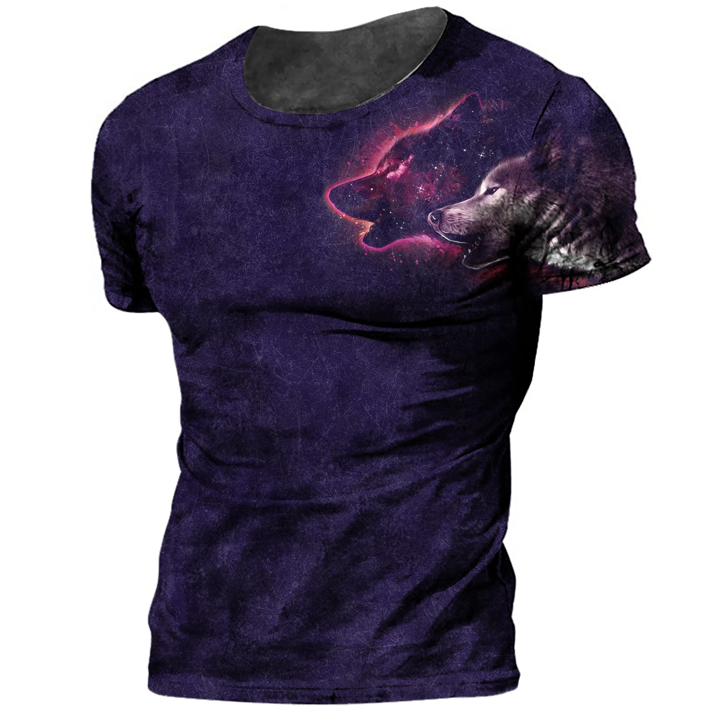 

Футболка мужская оверсайз с коротким рукавом, круглым вырезом и принтом волка